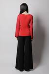 Shop_Swatee Singh_Red Crepe Boat Textured Frill Top _at_Aza_Fashions