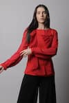 Swatee Singh_Red Crepe Boat Textured Frill Top _Online_at_Aza_Fashions