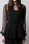 Swatee Singh_Black Georgette Round Sheer Sleeve Peplum Top _at_Aza_Fashions