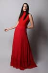 Buy_Swatee Singh_Red Georgette Solid Band Collar Gown  _at_Aza_Fashions