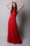 Buy_Swatee Singh_Red Georgette Solid Band Collar Gown  _Online_at_Aza_Fashions