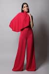 Buy_Swatee Singh_Pink Georgette Solid High Jumpsuit With Attached Cape _at_Aza_Fashions