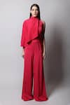 Buy_Swatee Singh_Pink Georgette Solid High Jumpsuit With Attached Cape _Online_at_Aza_Fashions