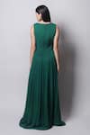 Shop_Swatee Singh_Green Georgette V Neck Overlap Yoke Gown _at_Aza_Fashions