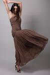 Buy_Swatee Singh_Beige Georgette One Shoulder Off Ruched Dress _Online_at_Aza_Fashions