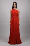 Buy_Swatee Singh_Red Crepe One Shoulder Slit Gown _at_Aza_Fashions