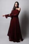 Buy_Swatee Singh_Maroon Georgette One Shoulder Cold Gown _at_Aza_Fashions