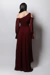 Shop_Swatee Singh_Maroon Georgette One Shoulder Cold Gown _at_Aza_Fashions