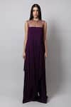 Swatee Singh_Purple Georgette Solid Round Overlap Cape Jumpsuit _Online_at_Aza_Fashions