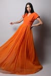 Buy_Swatee Singh_Orange Georgette Solid V Neck Flared Gown _at_Aza_Fashions