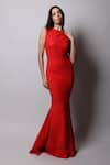 Buy_Swatee Singh_Red Crepe Lace Straight Structured Embellished Gown _at_Aza_Fashions
