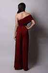 Shop_Swatee Singh_Maroon Crepe Solid One Shoulder Draped Jumpsuit _at_Aza_Fashions