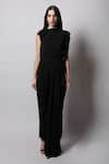 Swatee Singh_Black Crepe Solid Jumpsuit With Drape _Online_at_Aza_Fashions