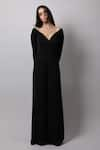 Buy_Swatee Singh_Black Crepe Solid V Neck Full Sleeve Jumpsuit  _Online_at_Aza_Fashions