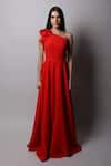 Swatee Singh_Red Crepe One Shoulder Gown _Online_at_Aza_Fashions