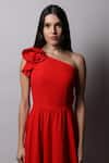 Shop_Swatee Singh_Red Crepe One Shoulder Gown _Online_at_Aza_Fashions