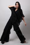 Buy_Swatee Singh_Black Crepe Solid V Neck Ruffled Jumpsuit _Online_at_Aza_Fashions