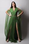 Buy_Swatee Singh_Green Georgette Panelled Gown_at_Aza_Fashions