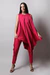 Buy_Swatee Singh_Pink Crepe Solid Round Draped Jumpsuit _at_Aza_Fashions