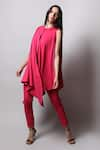 Swatee Singh_Pink Crepe Solid Round Draped Jumpsuit _Online_at_Aza_Fashions