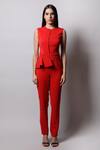 Swatee Singh_Red Crepe Round Overlap Jumpsuit_Online_at_Aza_Fashions