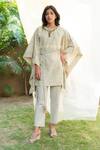 Buy_Inej_Green Printed Asymmetric Kurta With Pants_at_Aza_Fashions