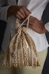 Buy_Lovetobag_Gold Embellished Ruched Potli With Handle _at_Aza_Fashions