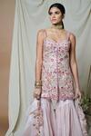 Shop_Tamanna Punjabi Kapoor_Pink Raw Silk Embroidered Kurta Gharara Set_Online_at_Aza_Fashions