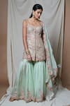 Shop_Tamanna Punjabi Kapoor_Green Raw Silk Embroidered Kurta Gharara Set_Online_at_Aza_Fashions