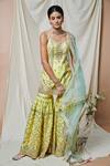 Buy_Tamanna Punjabi Kapoor_Yellow Chanderi, Organza Lining Cotton Gota, Embroidered Kurta Gharara Set _at_Aza_Fashions