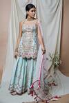 Buy_Tamanna Punjabi Kapoor_Blue Chanderi Embroidery Foil V Neck Kurta Gharara Set  _at_Aza_Fashions