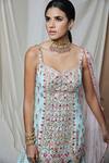 Shop_Tamanna Punjabi Kapoor_Blue Chanderi Embroidery Foil V Neck Kurta Gharara Set  _Online_at_Aza_Fashions