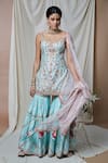 Buy_Tamanna Punjabi Kapoor_Blue Chanderi, Organza Lining Cotton Gota, Embroidered Kurta Gharara Set _at_Aza_Fashions