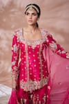 Shop_Tamanna Punjabi Kapoor_Pink Silk Embroidered Kurta Gharara Set_at_Aza_Fashions