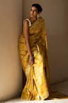 Buy_Priyanka Raajiv_Yellow Silk Brocade Banarasi Woven Thread Saree  _at_Aza_Fashions