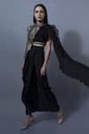 Buy_Rishi and Vibhuti_Black Raw Silk Shirt Collar Draped And Skirt Set _at_Aza_Fashions