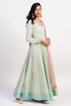 Rishi and Vibhuti_Green Net, Chanderi, Dupion U Neck Pleated Anarkali With Dupatta _Online_at_Aza_Fashions