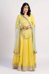 Buy_Rishi and Vibhuti_Yellow Net, Chanderi, Georgette U Neck Anarkali With Dupatta _at_Aza_Fashions