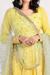 Shop_Rishi and Vibhuti_Yellow Net, Chanderi, Georgette U Neck Anarkali With Dupatta _Online_at_Aza_Fashions