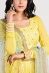 Rishi and Vibhuti_Yellow Net, Chanderi, Georgette U Neck Anarkali With Dupatta _at_Aza_Fashions
