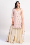 Buy_Rishi & Vibhuti_Pink Chanderi U Neck Embroidered Kurta And Skirt Set_at_Aza_Fashions