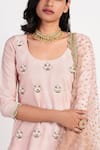Buy_Rishi & Vibhuti_Pink Chanderi U Neck Embroidered Kurta And Skirt Set_Online_at_Aza_Fashions