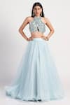 Buy_Rishi and Vibhuti_Blue Organza Kalidar Lehenga Set _at_Aza_Fashions