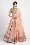 Buy_Rishi and Vibhuti_Peach Chanderi Embroidered Lehenga Set _at_Aza_Fashions