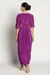 Shop_Rishi and Vibhuti_Purple Crepe V Neck Aalia Draped Dress With Belt _at_Aza_Fashions