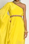 Shop_Rishi and Vibhuti_Yellow Crepe Embroidery Asymmetric One Shoulder Draped Gown  _Online_at_Aza_Fashions