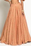 Shop_Rishi & Vibhuti_Orange Mosaic Jacquard Fabric Embroidery V Neck Geometric Motif Skirt Set_Online_at_Aza_Fashions