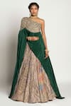 Buy_Rishi and Vibhuti_Green Crepe Embroidery Asymmetric Draped Cape And Skirt Set _at_Aza_Fashions