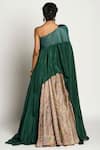 Shop_Rishi and Vibhuti_Green Crepe Embroidery Asymmetric Draped Cape And Skirt Set _at_Aza_Fashions