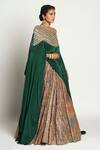 Rishi and Vibhuti_Green Crepe Embroidery Asymmetric Draped Cape And Skirt Set _Online_at_Aza_Fashions